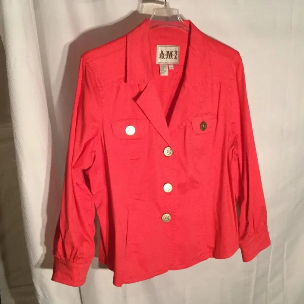 AMX 2x coral pink stretch jacket cotton stretch blend gold tone button NWOT